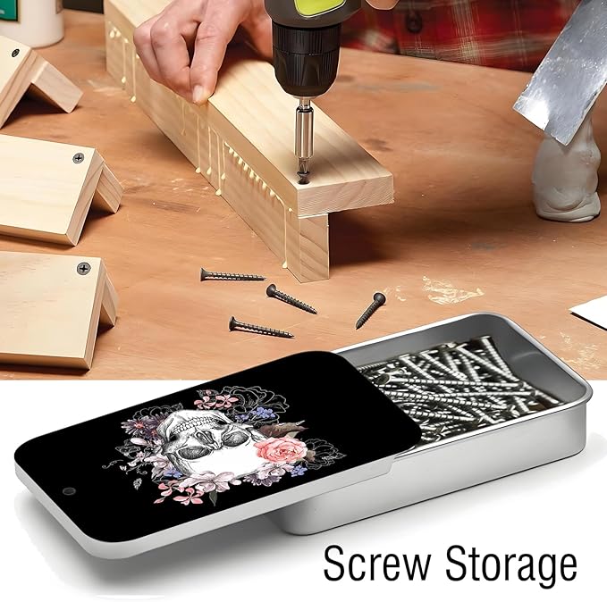 Portable Dental Floss Case, Refillable Cute Travel Floss Dispenser for Men & Women, Pocket Travel Floss Picks Case for Purse, Backpack, Bag Floral Skull Art