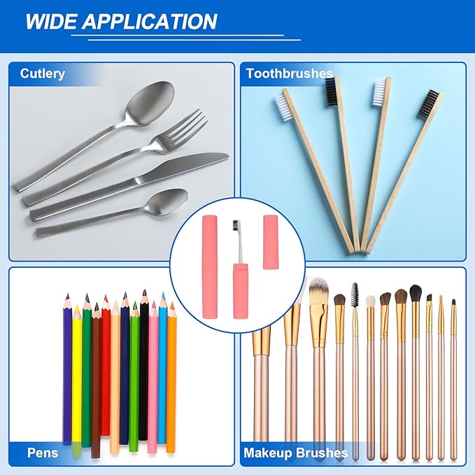 uxcell 2Pcs Travel Toothbrush Case, 7.9x1.2x1.2 Portable Travel Toothbrush Holder with Streak, Plastic Toothpaste Container for Bathroom, Gym, Business Trip, Camping, Pink