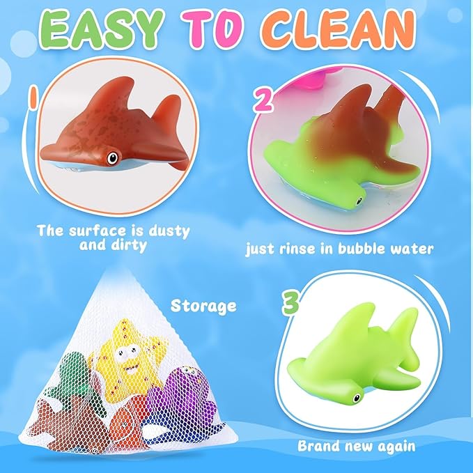 Color Changing No Hole Bath Toys for Kids Ages 1-3 4-8, Toddler Bath Toys, Sea Creatures Christmas Stocking Stuffers Christmas Birthday Gifts Pool Bathub Beach Water Toys Sea Animal with Drying Bag