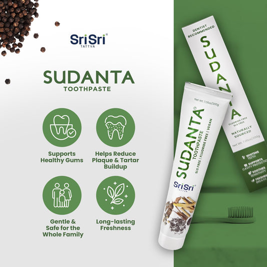 Sri Sri Tattva Sudanta Herbal Toothpaste for Oral Care Protection - Fluoride Free Ayurvedic Toothpaste to Strengthen Teeth and Gums Without Causing Sensitivity - All Natural, 200g (1 Pack)