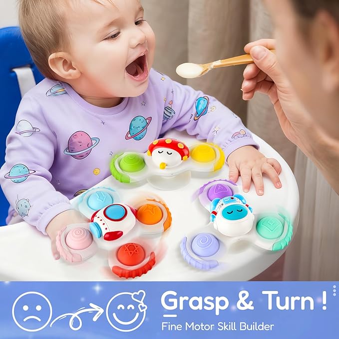 ALASOU 3PCS Pop Suction Cup Spinner Toys for 1 Year Old Boy Girl|Novelty Spinning Tops Toddler Stocking Stuffers|Baby Bath Toy for Kids Ages 1-3|1 Year Old Boy Christmas Birthday Gift for Infant