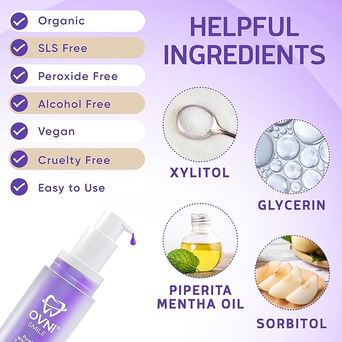 OVNI® SMILE Purple Whitening Toothpaste for Sensitive Teeth – Color Corrector for Yellow Stains – Fluoride-Free, Enamel Safe, Vegan & Gentle – 30ml Toothpaste for Teeth Whitening