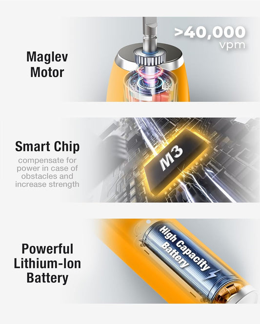 7AM2M Sonic Electric Toothbrush with 6 Brush Heads for Adults&Kids, One Charge for 120 Days, Wireless Fast Charge, 5 Modes, 40000VPM Powered Toothbrush, 2 Minutes Built in Smart Timer - Orange