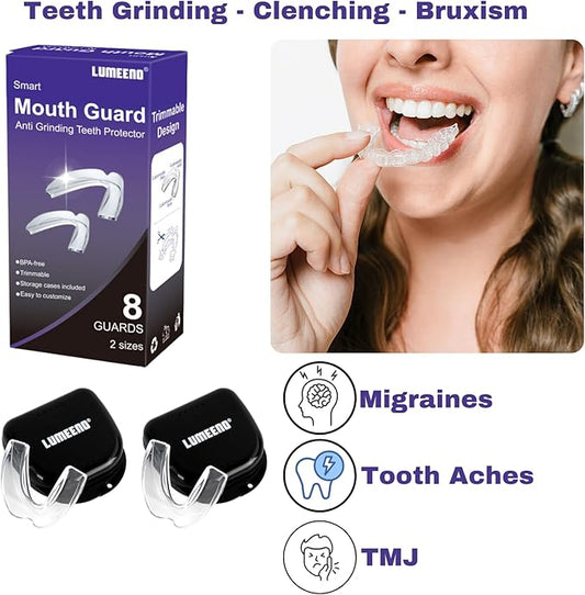 Mouth Guard for Grinding Teeth at Night – Custom Fit Night Guards for Teeth Grinding with 8 Trimmable Dental Guards and 2 Travel Cases