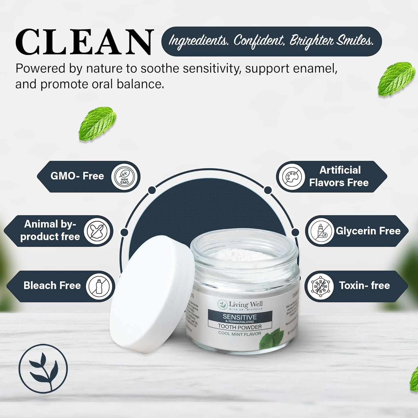 Living Well with Dr. Michelle Sensitive Remineralizing Tooth Powder | Fluoride-Free Hydroxyapatite Formula | Supports Daily Comfort for Sensitive Teeth