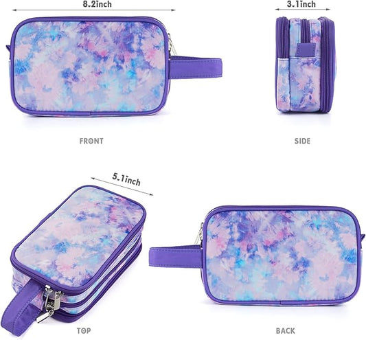 Kids Toiletry Bag for Girls, Travel Toiletry Bag for Teen Girls Cosmetic Bag Makeup Bag Waterproof Hanging Wash Bag Toiletries, Tie Dye Purple