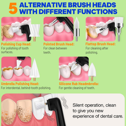 Tooth Polisher, RRZIOM Rechargeable Teeth Polisher for Teeth Whitening and Cleaning Kit, Waterproof Tooth Polish Dental Tools with LED Light, 5 Brush Heads, 5 Speed Modes, Tooth Polishing Kit