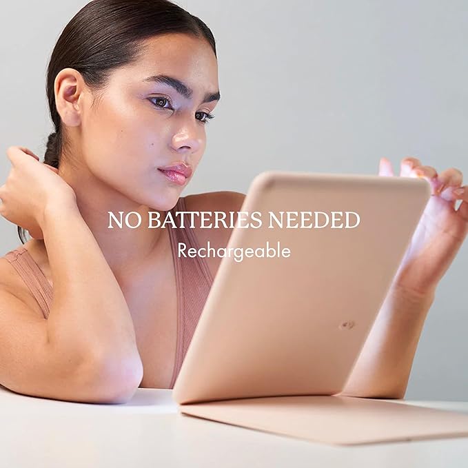 Vanity Planet Handheld Makeup Mirror with Lights, Pose 2.0 (Blush) - Light Up Travel LED Mirror with 3X & 5X Magnification - Dimmable Lighting & Micro-USB Rechargeable Lighted Compact Mirror