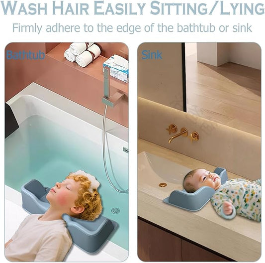 Silicone Portable Shampoo Bowl, Hair Washing Station for Kids and Elderly with Rinse Cup & Scalp Massager, Hair Washing Basin for Sink or Bathtub at Home with Neck Support
