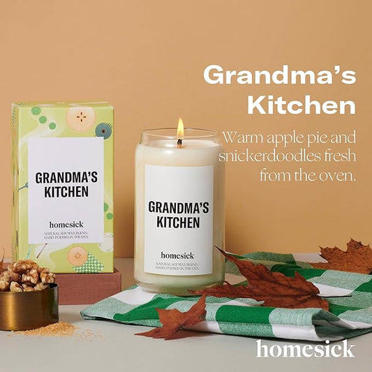 Homesick Scented Candles for Home (Grandma's Kitchen) - 13.75 oz Long-Lasting Natural Soy Wax Blend Jar Candle Gifts for Women & Men, 60-80 Hours Burn Time - Notes of Butter, Apple & Cream