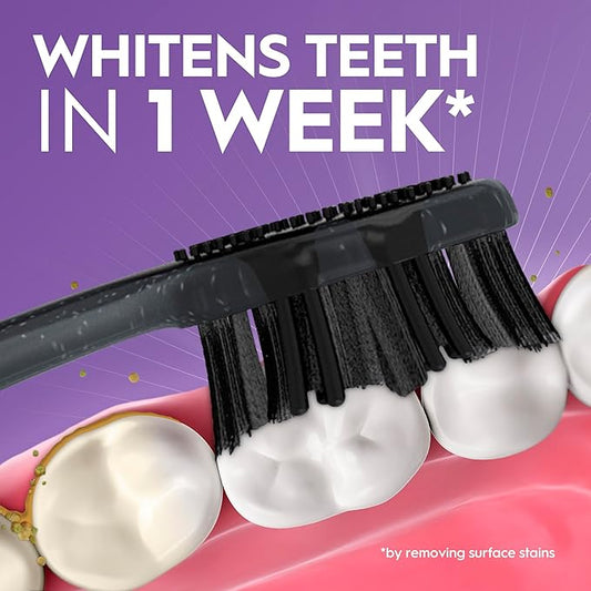 Oral-B 3D White Charcoal toothbrush, 2 count SOFT manual tootbrush pack, Whitens teeth, removes plaque and stains, tongue scraper tooth brush