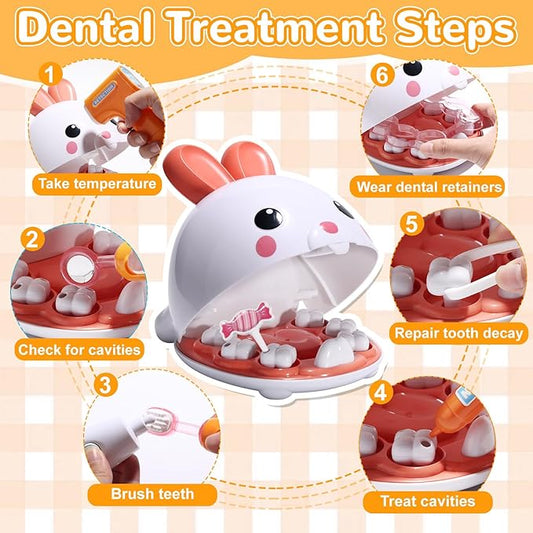 Dentist Kit Pretend Play Set, 31PCS Teeth Dental Tools Medical Accessories, Pet Doctor Role Play Toys Playset, Educational Gift for Kids Toddlers Girls Ages 3+