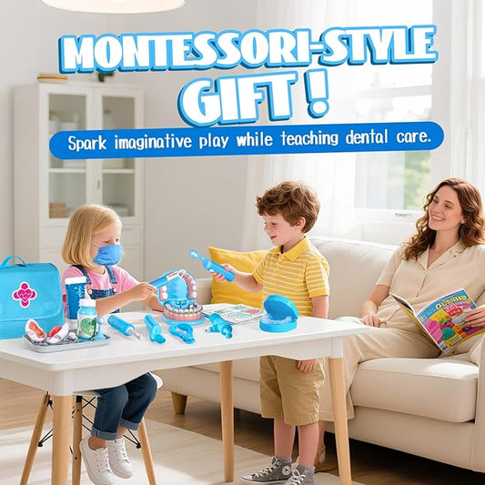 Dentist Playset for Boys with Oversized Pretend Teeth /Removable Teeth /Braces /Retainer - Kids Doctors Play Set - Teeth Model for Teaching - Role Play Toys for Kids 4-6 (Blue)