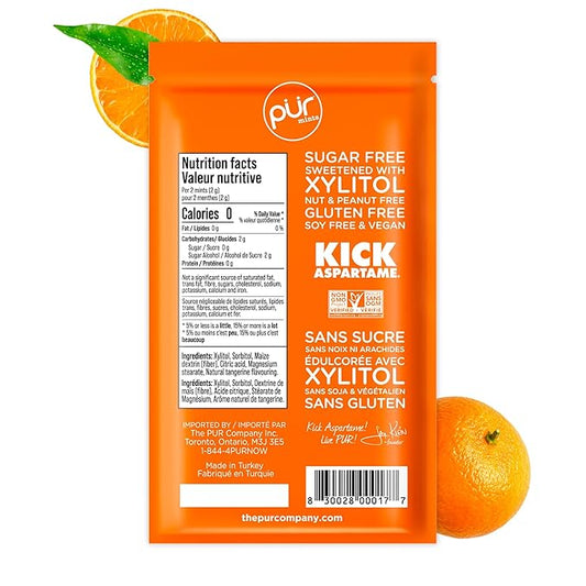 PUR Mints | Aspartame Free Breath Mints | Made with Xylitol | Sugar Free, Vegan, Gluten Free | Natural Tangerine Tango Flavor | 65 Pieces in Re-Sealable pouch (Pack of 3)