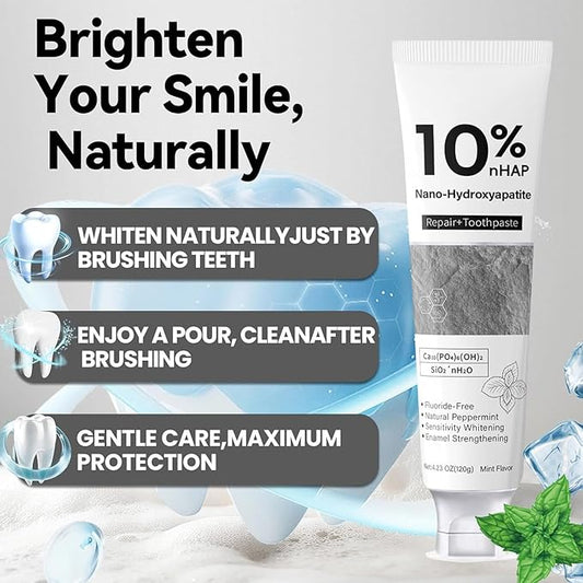 Nano-Hydroxyapatite Toothpaste, New Upgraded Formula, Strengthens Enamel,Fluoride-Free Toothpaste ,Gentle on Sensitive Teeth 4.23oz 2pc