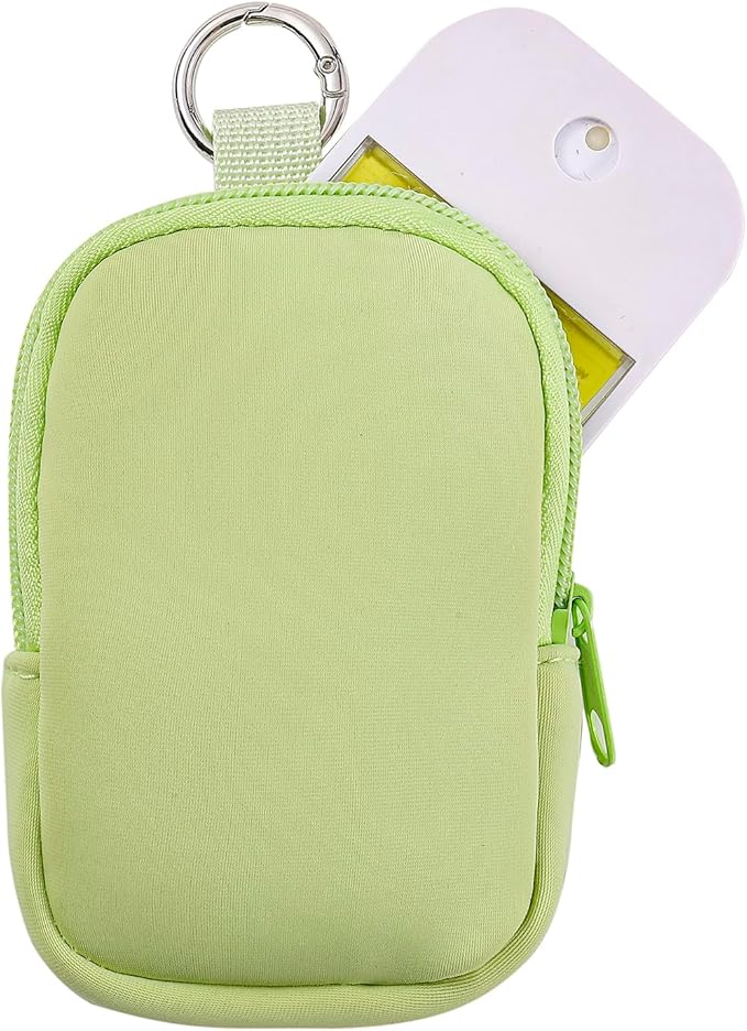 2Pcs Small Makeup Bag, Mini Portable Travel Cosmetic Bag, Soft Neoprene Makeup Pouch with Zipper, Fashion Accessory with Snap Hook, Cute Coin Purse Lipstick Cosmetic Travel Organizer(Black+ Green)