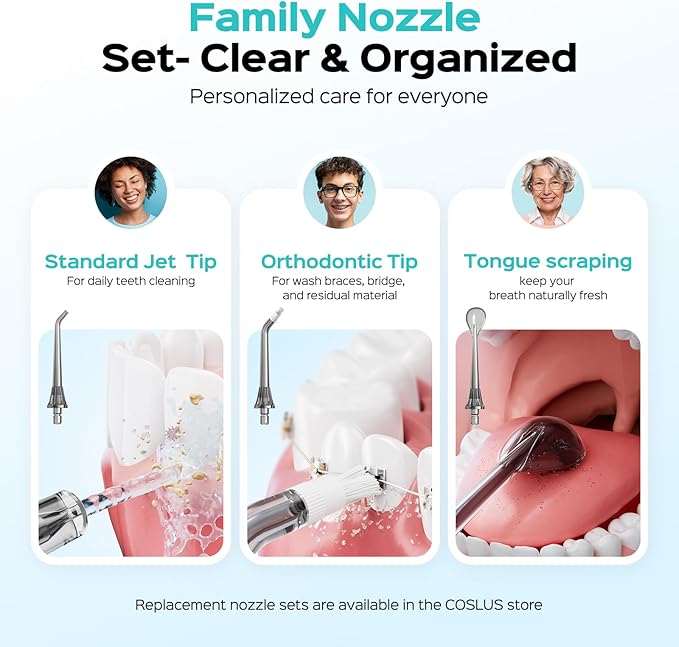 COSLUS Portable Water Flosser for Teeth: 3 Modes & 6 Pressure Settings with Jet Mode Water Dental Pick for Orthodontic, Braces, Sensitive Gums, Compact for Travel, 300ML for Multiple Users, Black C51