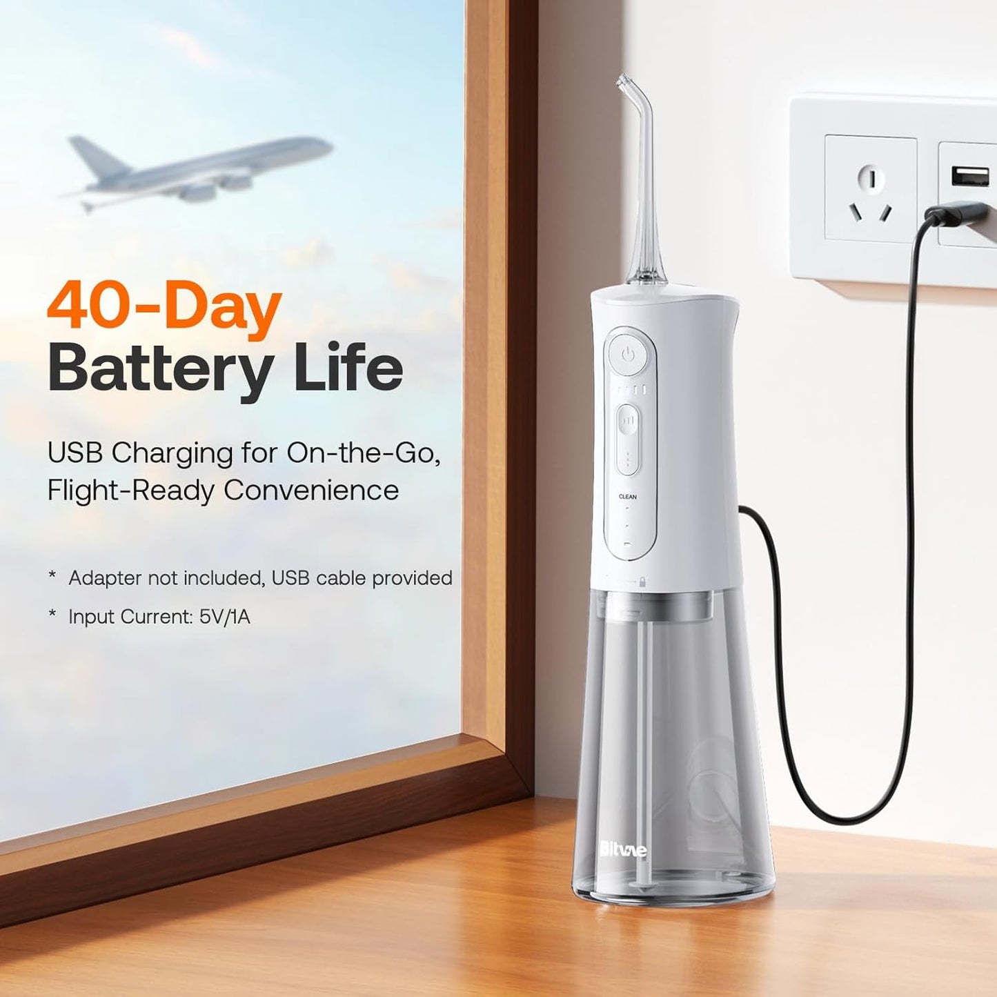 Bitvae Water Dental Flosser for Teeth, Rechargeable Water Teeth Cleaner Picks, 3 Modes 5 Intensities, IPX7 Waterproof, Oral Irrigator USB Cordless Water Dental Picks for Cleaning - Frost White