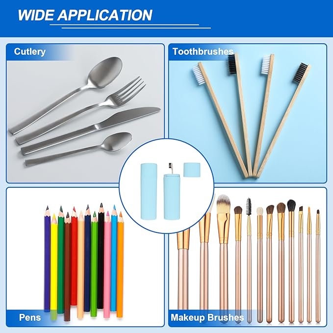 uxcell 2Pcs Travel Toothbrush Case, 7.9x2.4x2.4 Portable Travel Toothbrush Holder with Stripe, Plastic Toothpaste Container for Bathroom, Gym, Business Trip, Camping, Blue