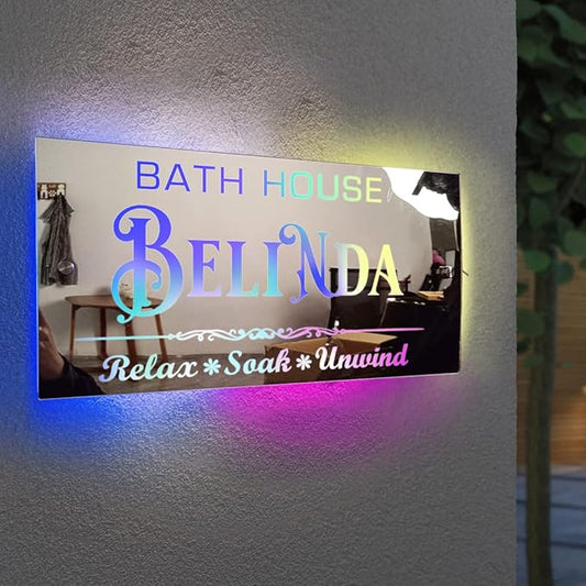 Personalized Bathroom LED Name Mirror Light Custom LED Light Up Mirror Multi Colour Lighting Mirror Name Sign, Custom Name Neon Sign Light Wall Decor Mirror for Bathroom Livingroom,Bar, barber shop