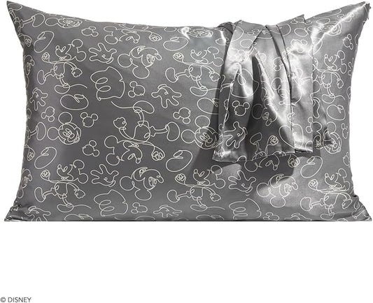 Kitsch & Disney Mickey Mouse Satin Pillowcase with Zipper Softer Than Silk, Cooling Pillow Case for Hair & Skin, Wrinkle-Free, Machine Washable, Queen/Standard 19x26