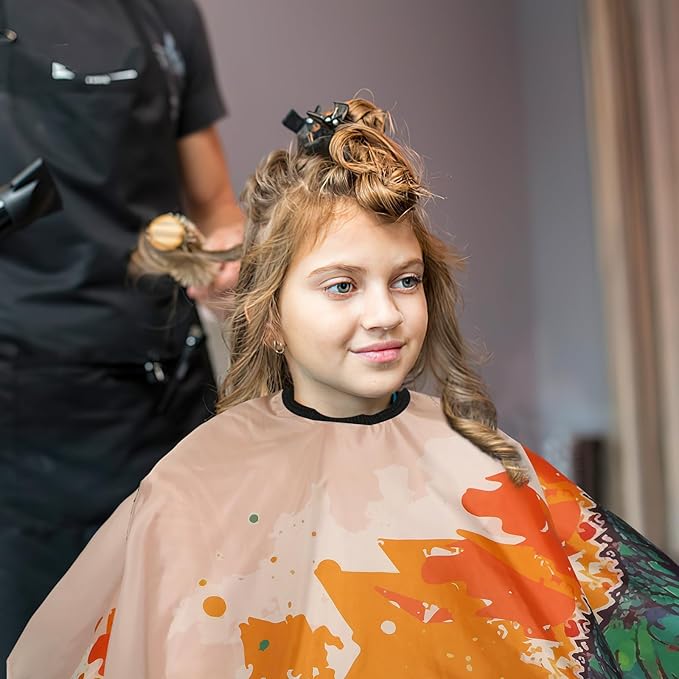 FEBSNOW Kids Hair Cutting Cape,Professional Kids Barber Cape and Neck Duster Brush Cartoon Hairdresser Apron with Adjustable Closure for Children Salon Barber Supplies for Kids & Adults 55x39 Inches