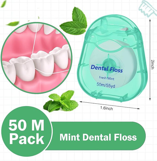 Mimorou 48 Pack Dental Floss Bulk 50m Each Mint Travel Dental Floss Oral Care for Teeth and Gum Protection(Mint Green)
