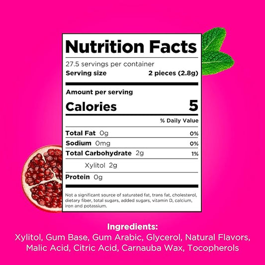 PUR Gum | Aspartame Free Chewing Gum | 100% Xylitol | Natural Pomegranate Mint Flavored Gum, 55 Pieces (Pack of 1)