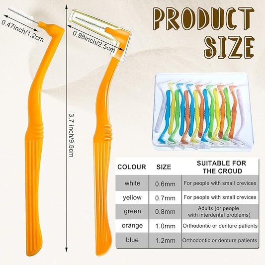 Honeydak 20 Pcs L-Shaped Interdental Brushes 5 Sizes Dental Braces Toothbrush Soft with Non-Slip Handle Angled Head Tooth Picks Floss Sticks Dental Floss Brushes for Oral Cleaning