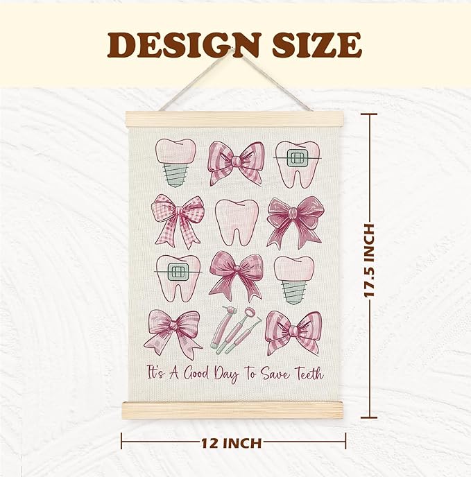 Yomisex Dentist Gifts Wall Art Poster, Dental Hygienist Assistant Office Gifts for Women, Pink Teeth Stuff Wall Art Framed for Dentist Office Home Decor, 12x16 Inch-(Pink)