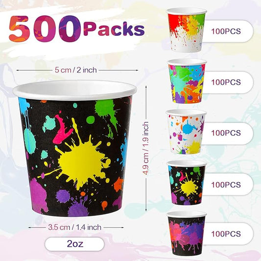 Tiamon 500 Pack 2 oz Paper Cups, Mini Mouthwash Disposable Bathroom Small Paper Drinking Espresso Cups for Home Office Travel Picnic Party Supplies(Artist Paint)