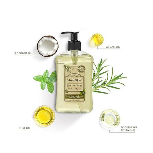 A LA MAISON de Provence Liquid Hand Soap | Rosemary Mint Scent | French Milled Moisturizing Natural Hand Soap | in 16.9 oz. Pump Bottles | (3 Pack)