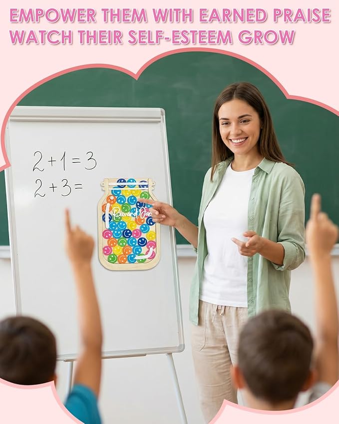 Magnetic Reward Jars for Kids, Personalized Reward Jars with Smile Tokens, Tool to Train Kids' Good Behavior & Responsibility, Ideal Classroom & Home Reward System