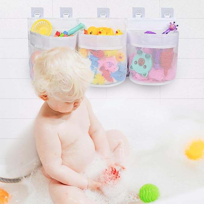 Bathroom Bath Toy Storage for Bathtub, Baby Bath Tub Toys Holder, Kids Mesh Shower Organizer Basket