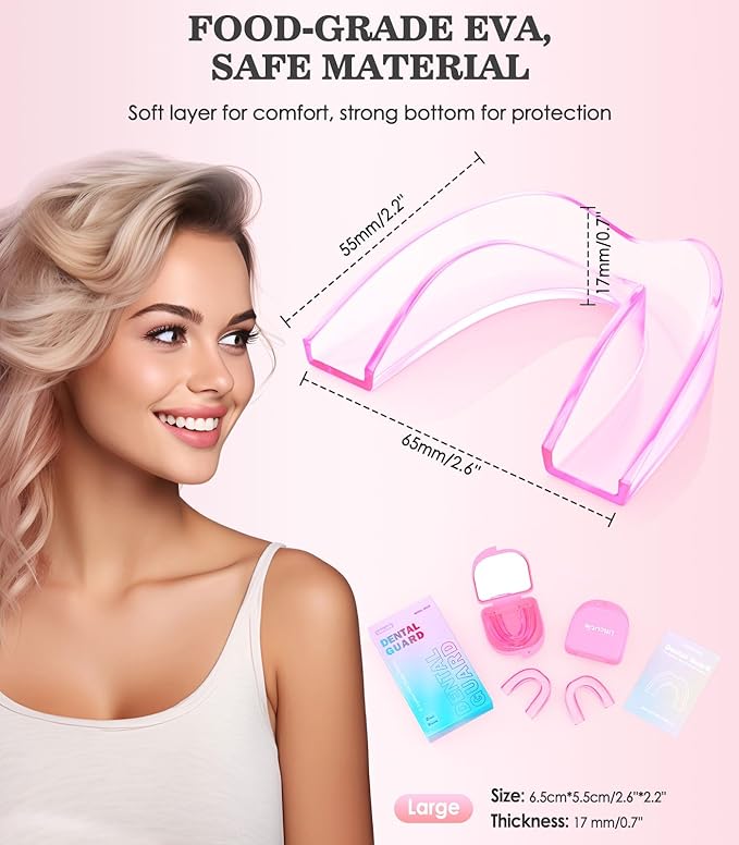 Large Mouth Guard for Grinding Teeth at Night, Night Guards for Teeth Grinding,Mouthguards for Grinding of Teeth, Sleep Guard with 2 x 5X Mirror Mouth Guard Case, Large (4 Pack)