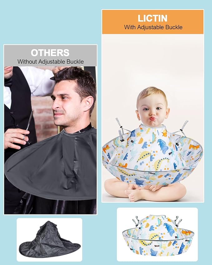 Lictin Haircut Capes Umbrella for Kids - Hair Cutting Haircut Cape Kids Waterproof Foldable Adjustment, Hairdressing Umbrella Cape Apron, Dinosaur Theme