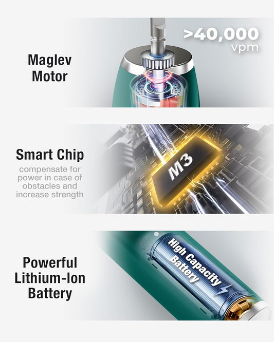 7AM2M Sonic Electric Toothbrush with 6 Brush Heads for Adults&Kids, One Charge for 120 Days, Wireless Fast Charge, 5 Modes, 40000VPM Powered Toothbrush, 2 Minutes Built in Smart Timer - Peacock Green