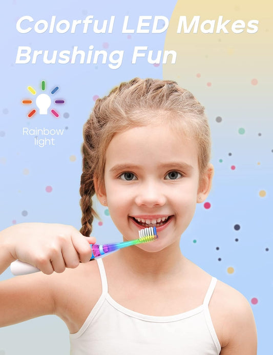 SEAGO Kids Electric Toothbrush with 2 Mins Brushing Timer and 4 Replacement Bursh Heads, Rainbow LED Light Make Brushing Fun, Blue Color Boys Battery Powerd Toothbrush for 4-12 Years Old,SG-977