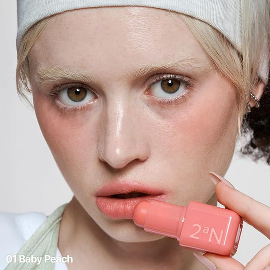 2aN Pocket Cotton Blurring stick (01 Baby Peach, 0.12oz) – 2-in-1 Lip and Cheek Soft Blur Stick, Cloudy Matte Finish, Tone-on-Tone Makeup, Lightweight Watercolor Texture