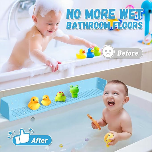 Splash Guard for Bathtub Kids - Silicone Bathtub Splash Guard with 11 Suction Cups, Bath Tub Play Shelf for Kids & Toy Holder, Prevent Water Spill in Bathroom, Fun Bath Time for Toddlers Baby, Blue