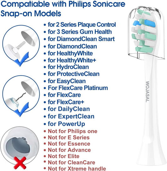 Replacement Brush Heads Compatible with Philips SoniCare Electric Toothbrushes, Dupont Bristles for Effective Cleaning, Snap-on System, 8 Pack, White