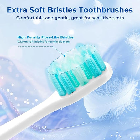Soft Bristle Toothbrush, Micro Nano Flossing Toothbrushes with Multi-Layered Shaped Bristles for Whiten Teeth and Removes Plaque, Designed for Sensitive Teeth & Gums-White Head