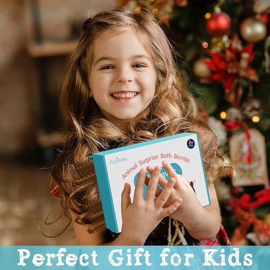 Aofmee Bath Bombs for Kids, Handmade Natural Bath Bombs with Toy Inside, Shea Cocoa Butter Moisturize, Spa Fizzies Bath Bomb Kit, Birthday Christmas Holiday Gifts for Women, Girls, Boys