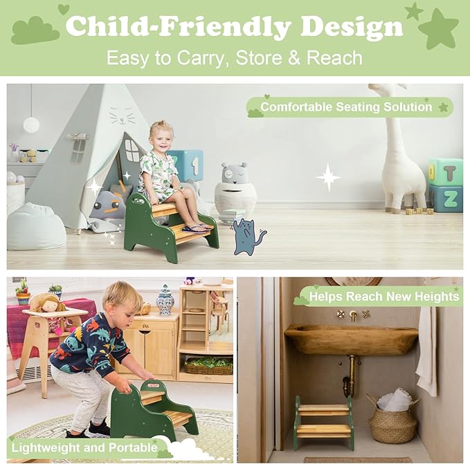 StrongTek Kids 2 Step Stool, Rubber Wood Step for Children, Safe & Sturdy, Ideal for Bathroom, Kitchen, Home Use, Durable, Non-Slip, Child Safety, Foot Stool, Toddler Step Stool, Easy to Clean