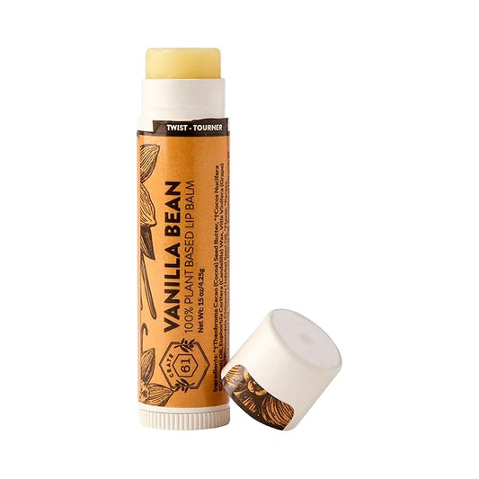 Crate 61 Lip Balm - Vanilla Bean – Plastic-Free Plant Pod® Tube – Made with USDA Organic Ingredients & Fair Trade Vanilla – Natural, Moisturizing Lip Care for Dry Lips – Safe for Men, Women & Kids