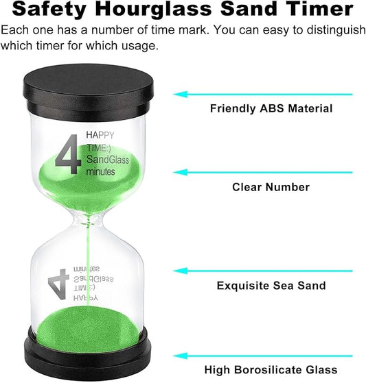 SuLiao 4 Minute Hourglass, Green Sand Clcok Timer, Colorful SandWatch 4 Min, Plastic Reloj De Arena 4 Minutos, Large Hour Glass Sandglass, Kitchen, Games, Classroom, Decor