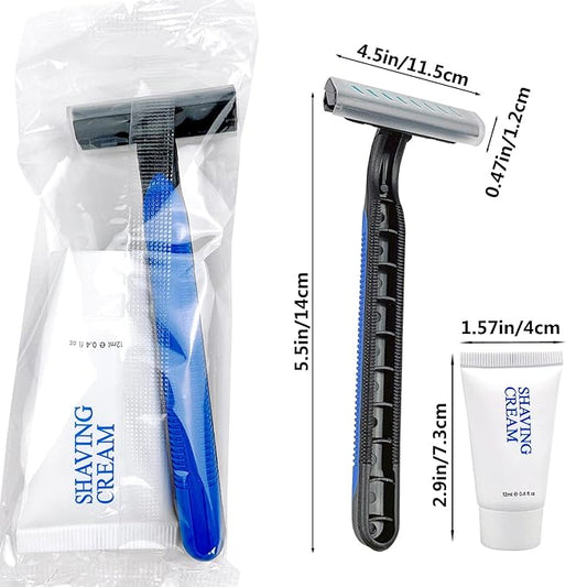 Shave Kit in Bulk, Smooth Shave Disposable Razor and Cream(12g), Individually Wrapped Toiletries Amenities for Hotel, Airbnb, Homeless, Shelter, Camping and Travel (408 Pack)