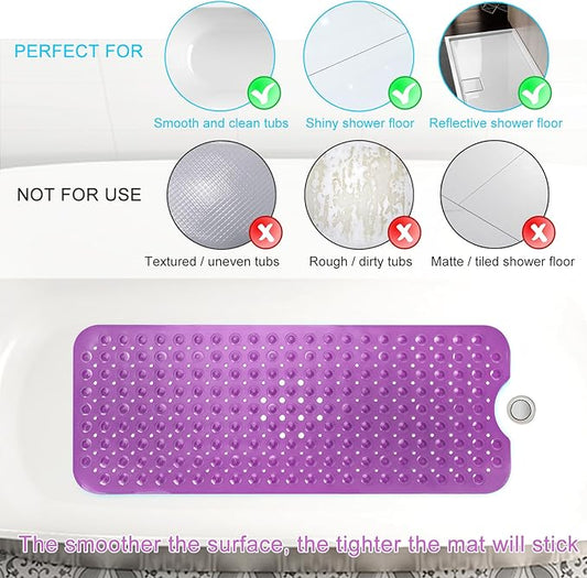 Sheepping Baby Bath Mat Non Slip Extra Long Bathtub Mat for Kids 40 X 16 Inch - Eco Friendly Bath Tub Mat with 200 Big Suction Cups,Machine Washable Shower Mat (Purple)