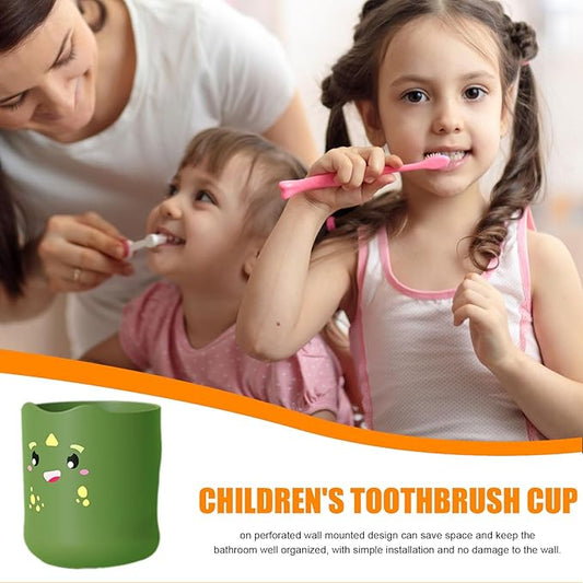 Kids Toothbrush Cup, 300ml Cartoon Toothpaste Holder and Cup, Kids Multi-Purpose Cup Mouthwash Cup Toothbrush Holder with Double Handles for Bathroom Vanity,Sink (A)