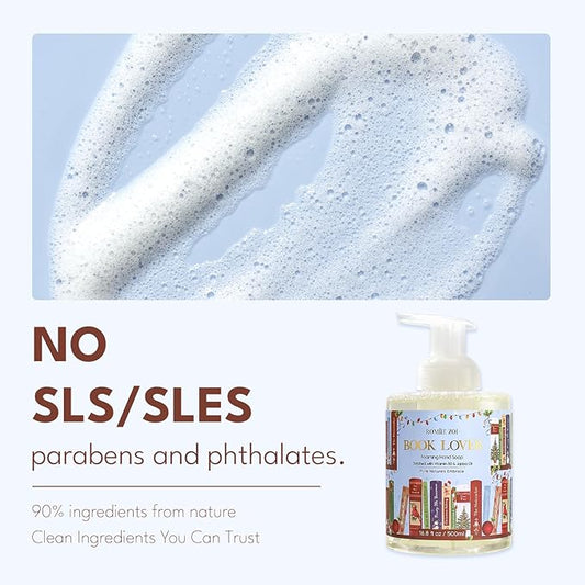 ROMIIE ZOI Christmas Foaming Hand Soap with Gift Box- Book Lover Design, Floral&Fruity Scented- Holiday Soap Gift for Bathroom Winter Home Decor, Stocking Stuffer- 500ml / 16.8oz